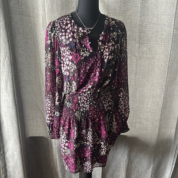White House Black Market Tops - White House Black Market Relaxed Ruffled Long Sleeve Blouse in Black and Pink